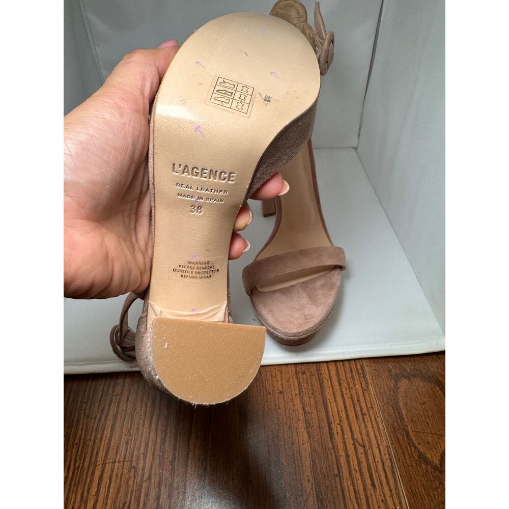 L’AGENCE Cecile Platform Sandals Tan Suede Heels Minimalist Neutral EU 38 US 8 - Picture 5 of 7